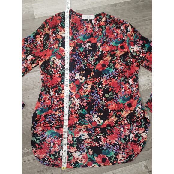 WAYF Floral Print Low High Front Wrap 100% Polyester Long Sleeved Blouse - Picture 8 of 9
